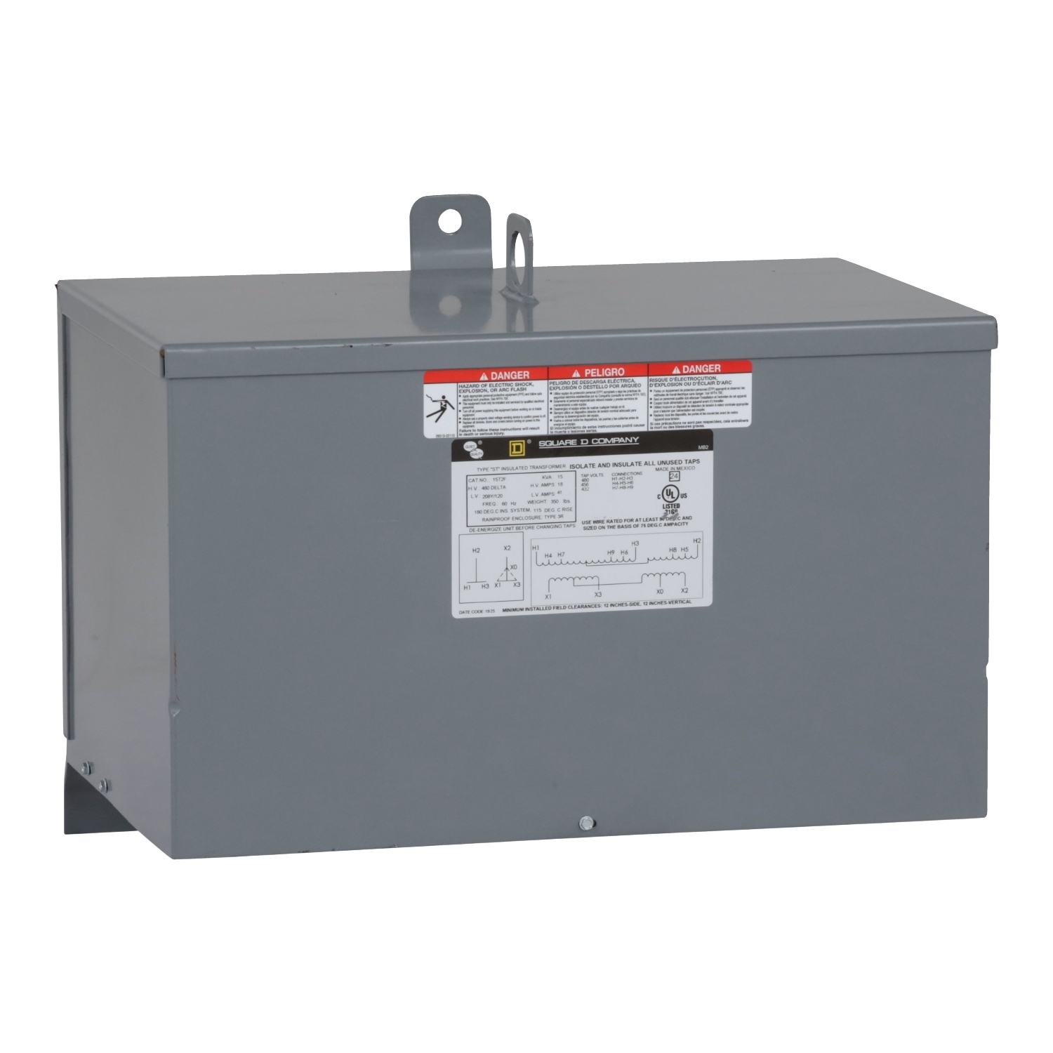 15t2f Low Voltage Transformer Resin Filled 3 Phase 15 Kva 480v Delta Primary 208y 120v Secondary 115 C Rise Schneider Electric Usa