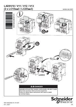 2 x LC1D..3, LC2D..3, LAD9V.. Contactors and reversing contactors 9 to 32 A with spring terminals and accessories