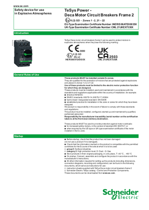 TeSys Power - Deca Motor Circuit Breakers Frame 2 - Use in Explosive Atmospheres