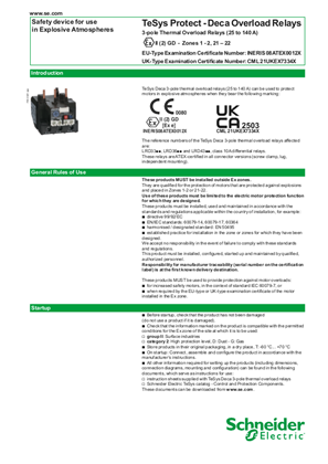 TeSys Protect - Deca Overload Relays (25 to 140 A) - Use in Explosive Atmospheres