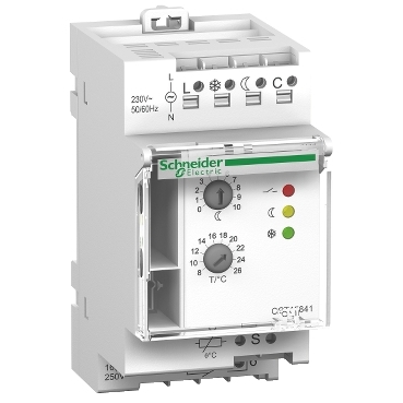 TH-THP Schneider Electric DIN-Rail thermostats. TH4 thermostat monitors and regulates ambient temperature from +8°C to +26°C