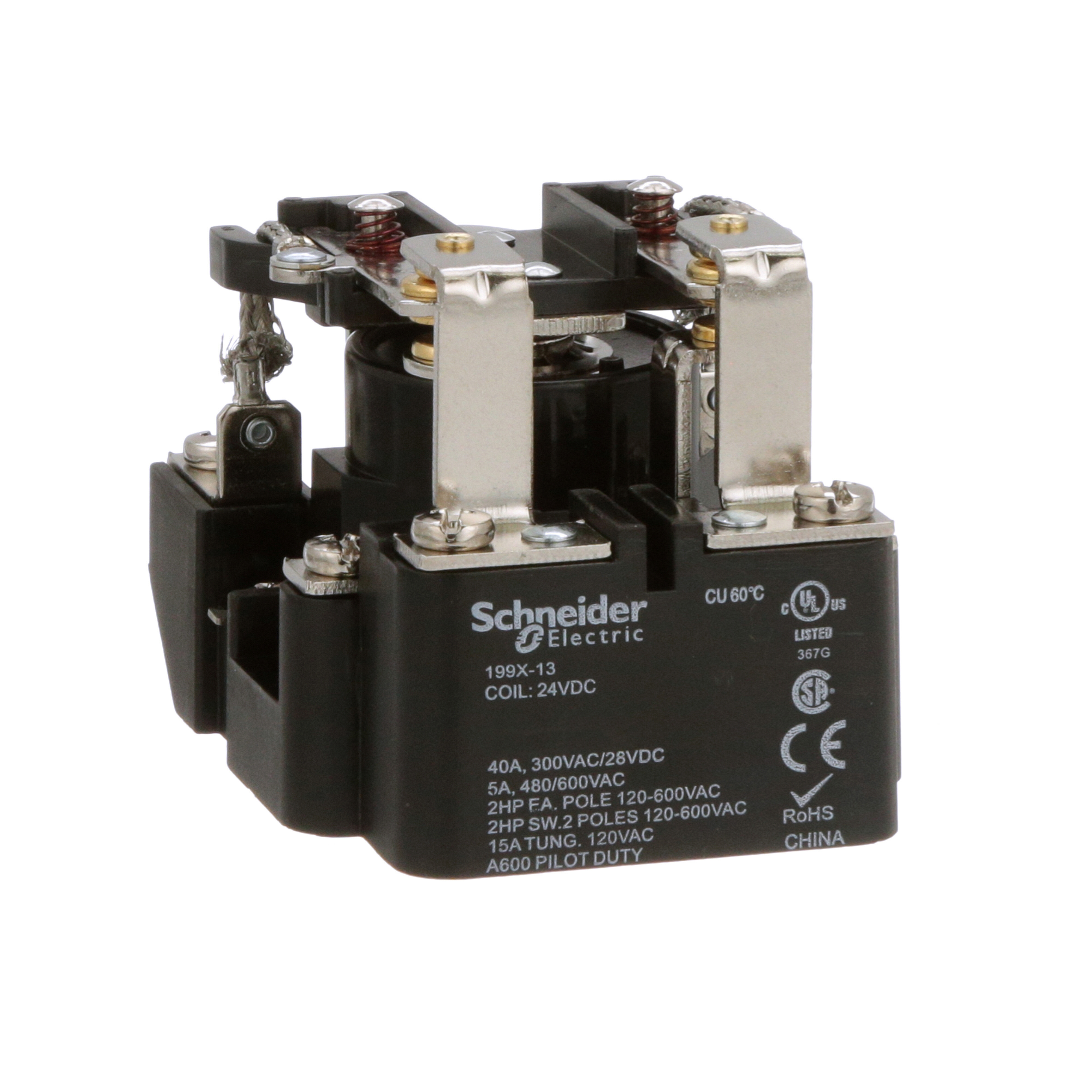 Power Relay, DPST-NO, open cover type, screw terminal, 40A, 24V DC, 2 C/O