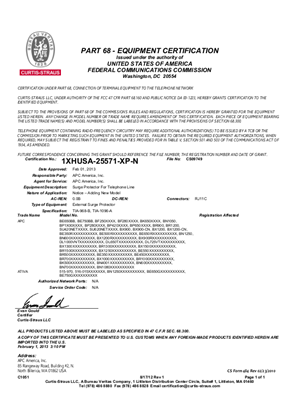 FCC Part 68 certificate for Back-UPS