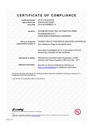 Phaseo, ABL8BBU, ABL8BUF, ABL8DCC, ABL8RED, Certificate, cULus, Ordinary Location