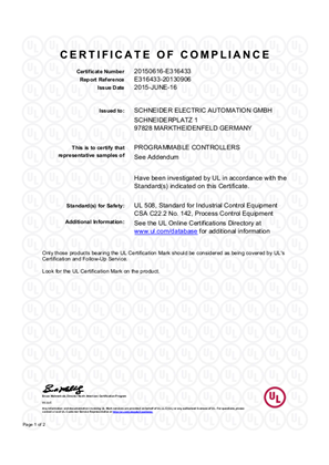 UL Certificate Ordinary Location TM241 TM251 TMC4 TM3X 