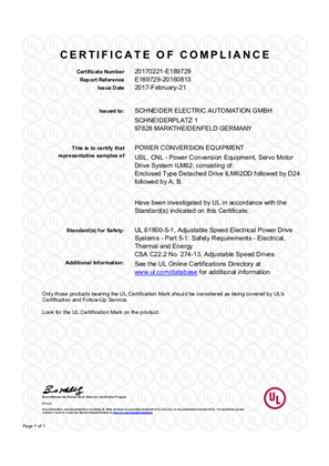 UL Certificate ILM62 Detached Drive (ILD) Standard