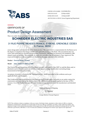 ABS Type Approval Certificate_TeSys F_LR9D_LR9F
