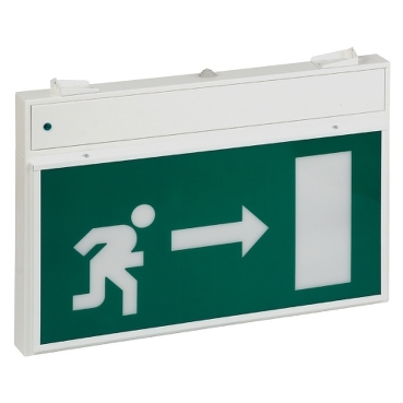 Standard exit sign specially designed for very long buildings - Visibility distance 60m or 80m