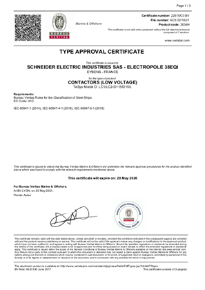 BV Type Approval Certificate_TeSys D_LC1D115-150&LC2D115-150