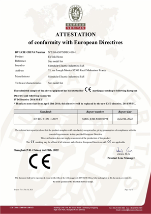 Attestation of conformity with European Directives - EVlink Home