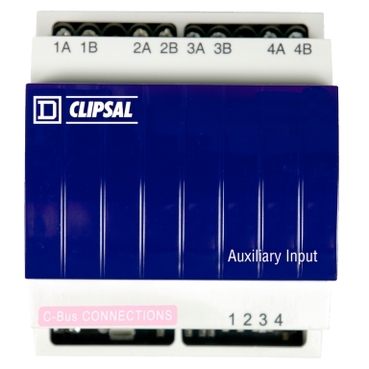 Auxiliary Input Unit Square D C-Bus™ Four-Channel Auxiliary Inputs are isolated four-channel input units that provide an interface between voltage-free mechanical switches and a C-Bus network.