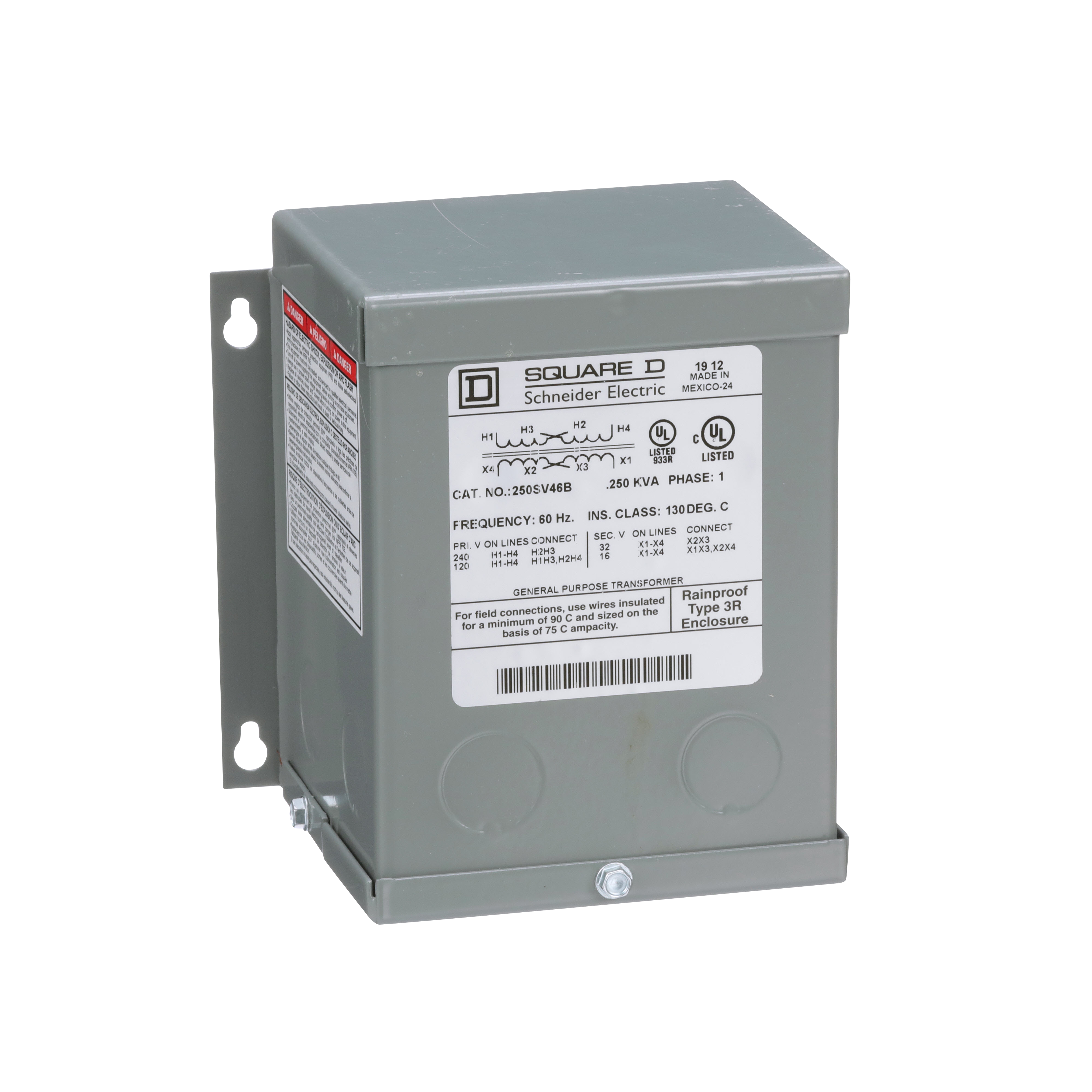 Transformer, buck boost, encapsulated, 0.25kVA, 1 phase, 120x240V primary, 16/32V secondary, NEMA 3R, 80C rise