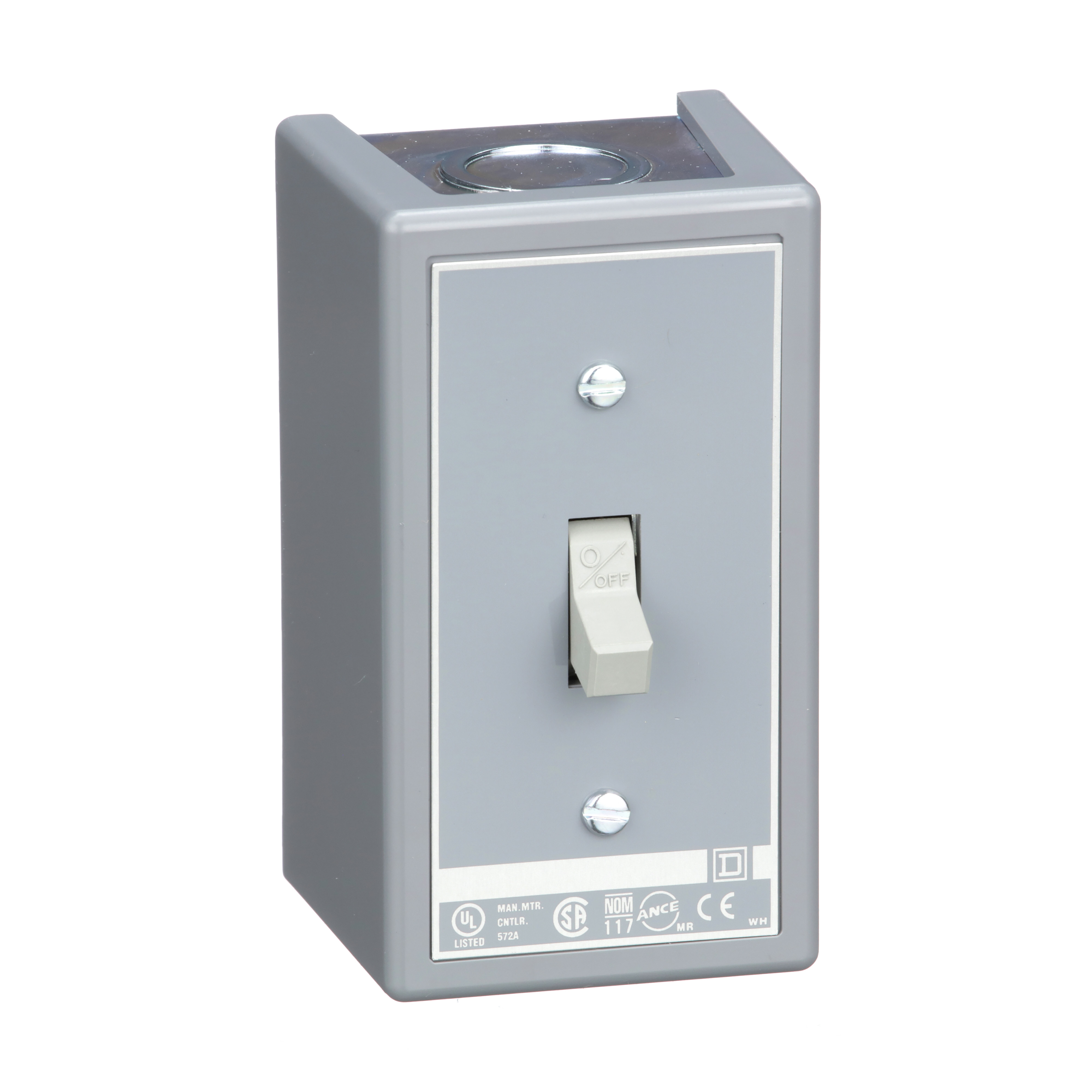 Switch, manual, 30A, 2 pole, 3 HP at 575 VAC, single phase, toggle operated, no indicator, NEMA 1 enclosure