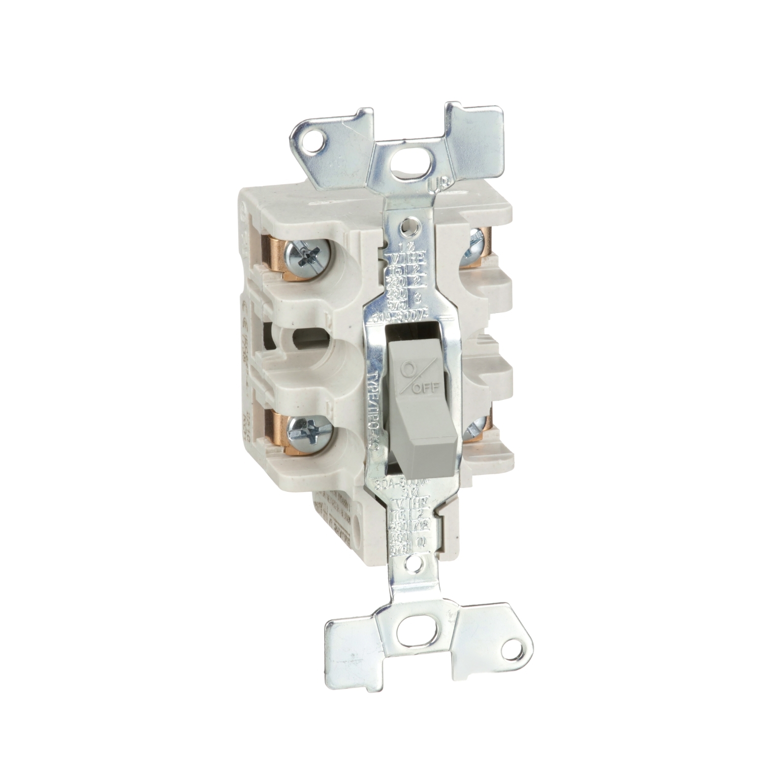 Switch, manual, 30A, 2 pole, 3 HP at 575 VAC, single phase, toggle operated, no indicator, open style