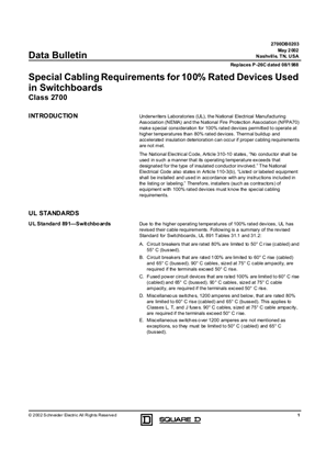 Special Cabling Requirements for 100% Rated Devices - Data Bulletin