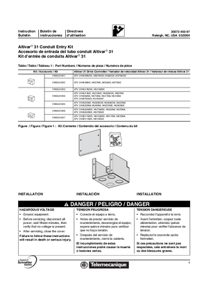 Altivar 31 Conduit Entry Kit VW3A31811 to VW3A31817 Installation Instructions