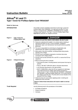 Altivar 61 and 71 Type 1 Cover for Profibus Option Card VW3A3307 Instructions