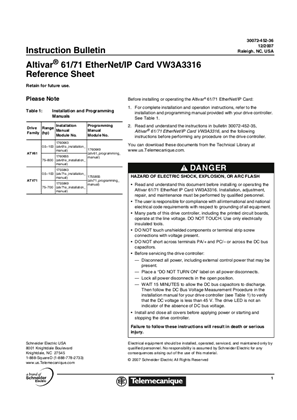 Altivar 61 and 71 EtherNet/IP Card VW3A3316 Instructions