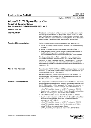 Altivar 61 and 71 Spare Parts Kits Required Documentation