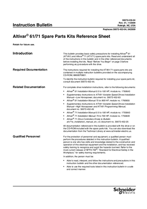 Altivar 61 and 71 Spare Parts Kits Reference Sheet