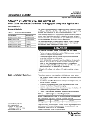 Altivar 31, 312, and 32 Motor Cable Installation Guidelines for Baggage Conveyance Applications