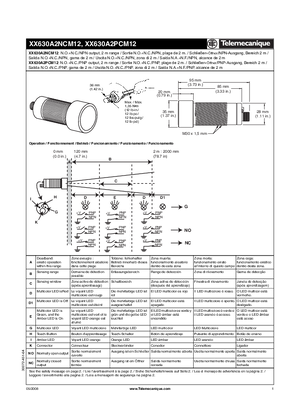 XX630A2.CM12 Ultrasonic Universal sensors, Diam 30, M12 Connector, Instruction Sheet
