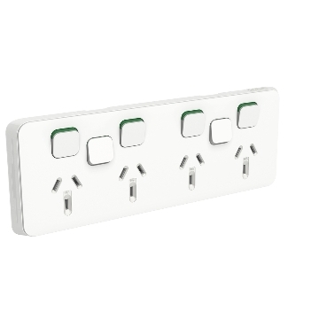 Clipsal Iconic, Quad Power Point Skin With 2 Extra Switches, Horizontal Mount, 250V, 10A, Clip-On