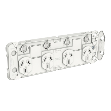 Clipsal Iconic Quad Switch Power Point Grid With 2 Extra Switches, Horizontal Mount, 250V, 10A, Less Mechanisms