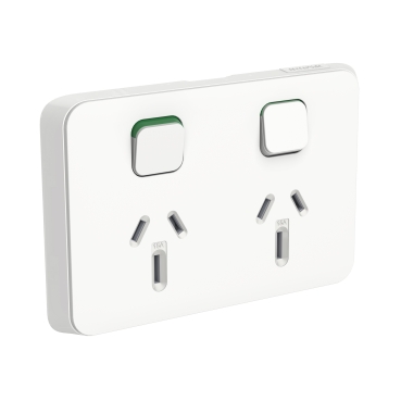 Clipsal Iconic, Double Power Point Skin, Horizontal Mount, 15A, 250V, Clip-On