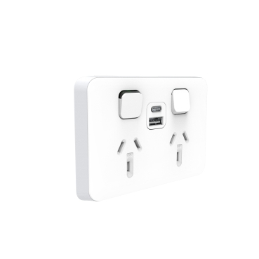 Clipsal Iconic Switched Socket, 1xEx2 USB Charger A+C