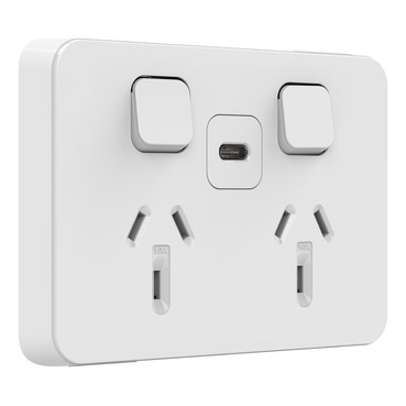 Twin socket, Iconic, 10A, USB Type C, Fast charger, 25W, 220-240V a.c., VW