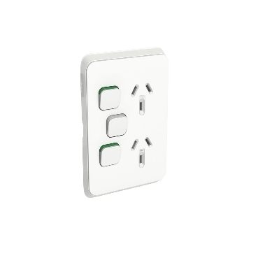 Clipsal Iconic Double Switch Power Point, Vertical Mount, 250V, 10A, With Removable Extra Switch