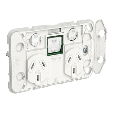 Clipsal Iconic, Double Switch Power Point Grid With 1 Extra Switch, Horizontal Mount, 250V, 10A