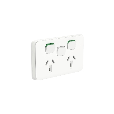 Clipsal Iconic Double Power Point Skin With 1 Extra Switch, Horizontal Mount, 250V, 10A, Clip-On