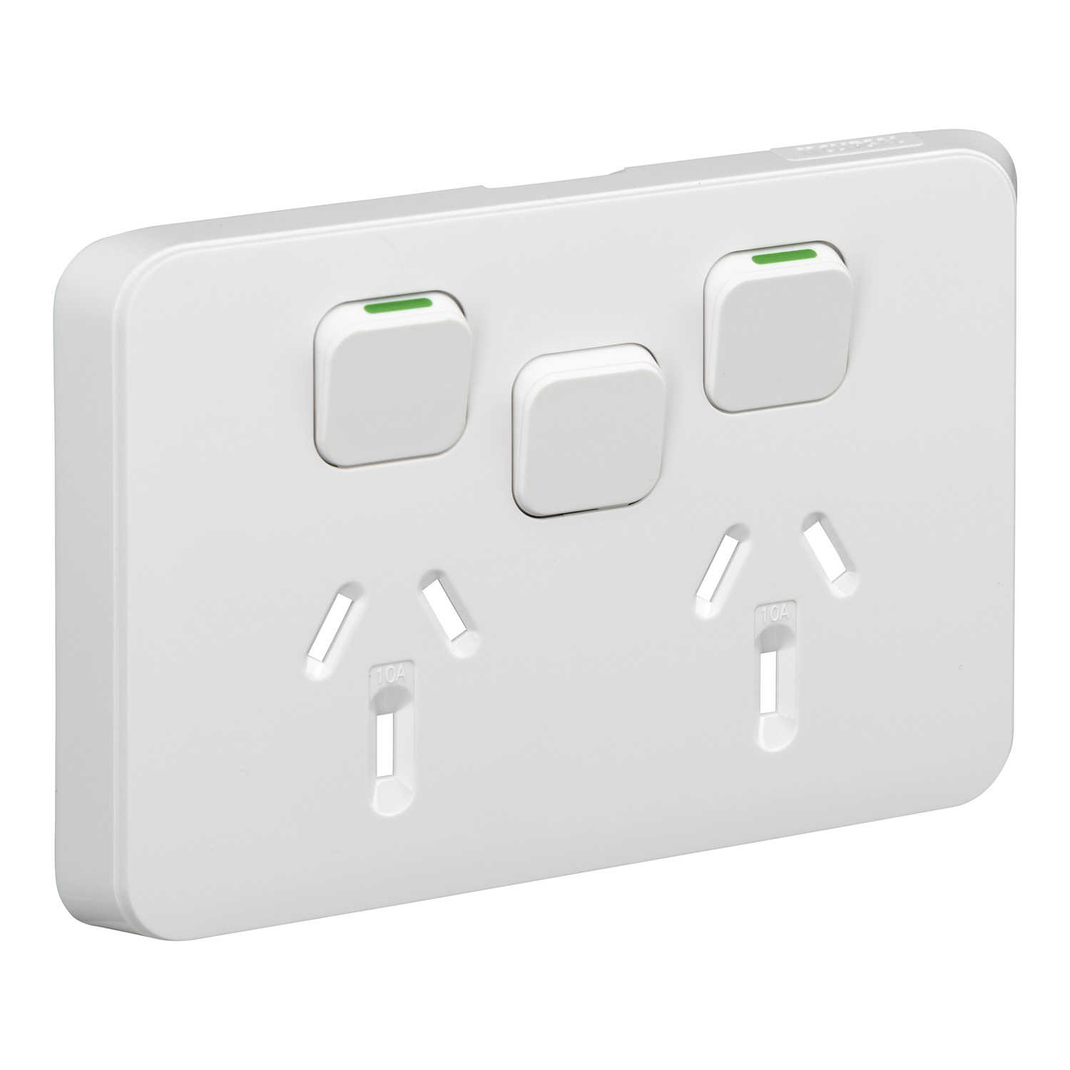 PDL Iconic - Cover Plate Double Switched Socket + Switch 10A Horizontal 250V - Solid White