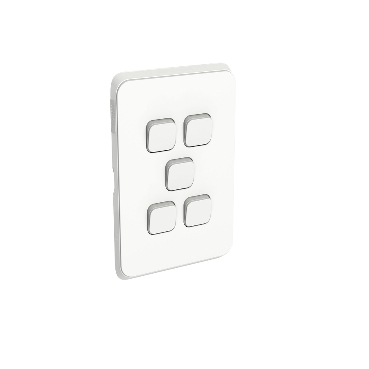 Clipsal Iconic Flush Switch, Vertical Mount, 5 Gang, 250V, 10Ax1-Way/2-Way