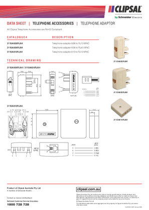 Technical Datasheet for 3110A606/610RJxx Series of Telephone to RJ Sockets