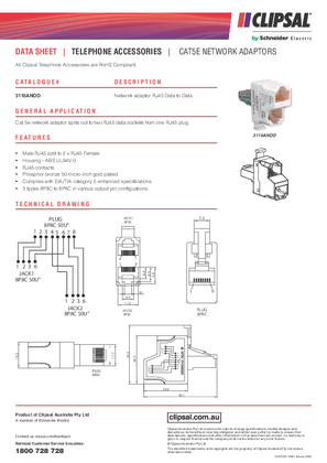 Technical Datasheet for 3110ANDD Network Adaptor/Splitter Data to Data