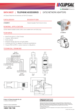 Technical Datasheet for 3110ANVV Network Adaptor / Splitter RJ45 to Voice/Vioce