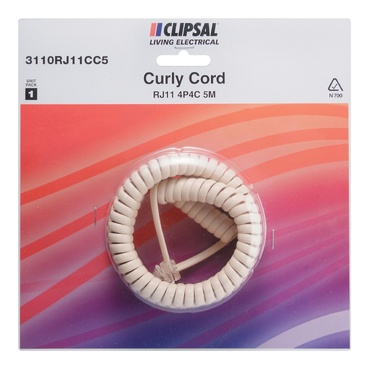 Image of 3110RJ11CC5 Telehone Curly Cord 4P4C 3m in Packaging 