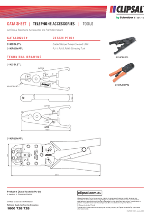 Technical Datasheet for 3110 Series LAN Cable Stripping / Crimping Tools