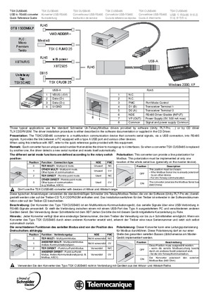 TSXCUSB485 USB to RS485 converter, Quick Reference Guide