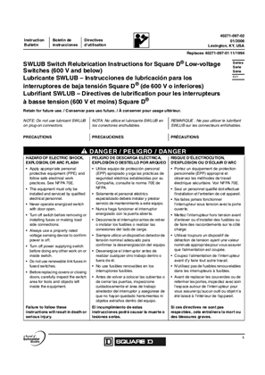 SWLUB Switch Relubrication Instructions for Square D Low Voltage Switches (600 V and below)