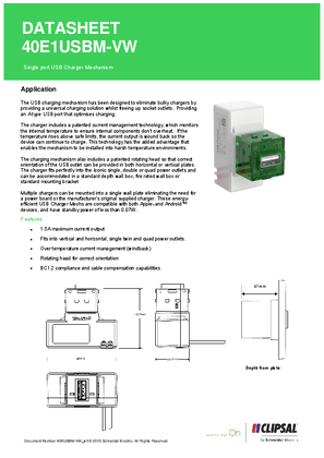 Technical Datasheet for 40E1USBM ICONIC Single USB Charger Mechanism