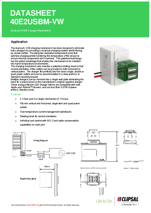 Technical Datasheet for 40E2USBM series ICONIC Dual USB Charger Module