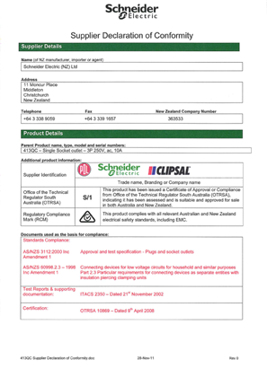 Standard Series, 413QC, Supplier Declaration of Conformity