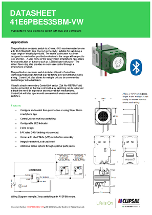 Technical data sheet for ICONIC 41E6PBES3SBM Electronic Switch with BLE