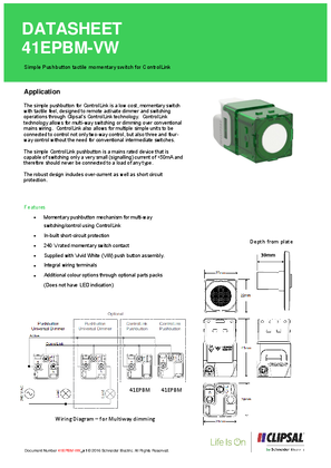 Technical Data Sheet for 41EPBM-VW ICONIC ControlLink Secondary Push Button Mech