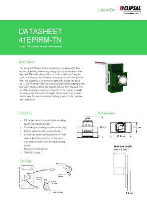 Technical Data Sheet for ICONIC 41EPIRM PIR Sensor Mech