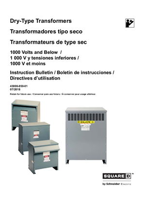 Dry-Type Transformers (1000 V and Below) Installation and User Guide